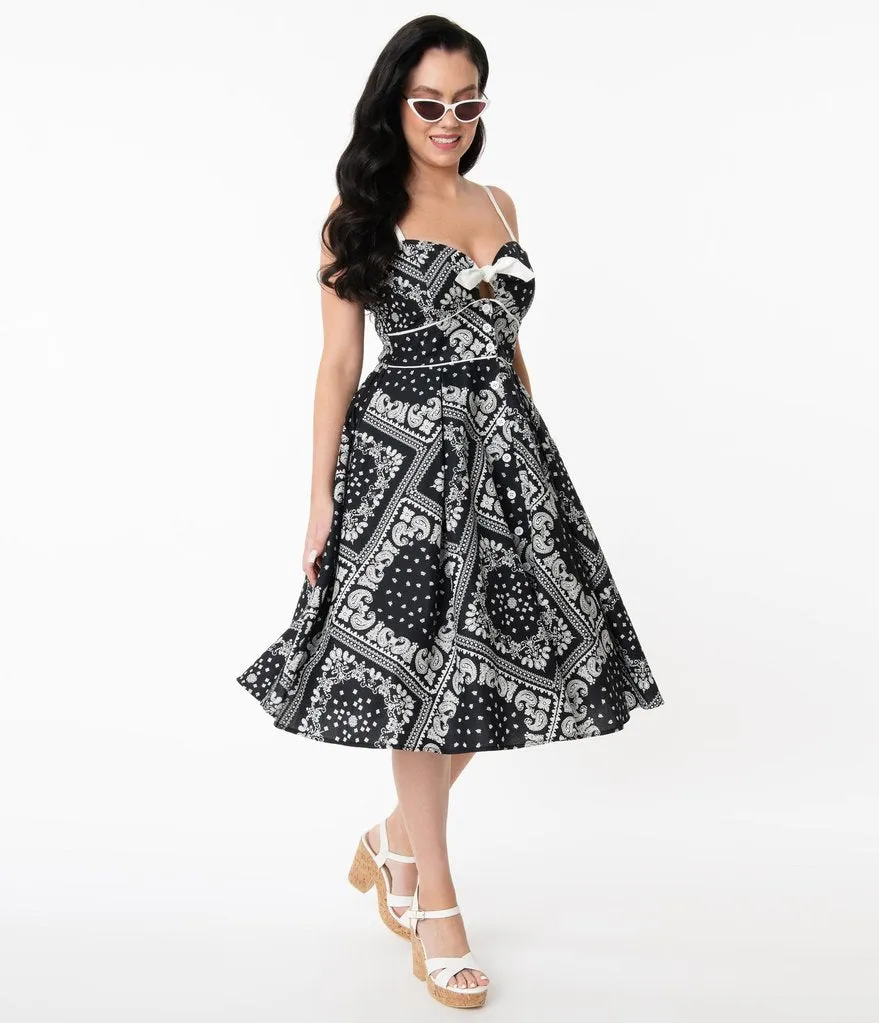 Vintage Black Bandana Print Swing Dress - XS Only