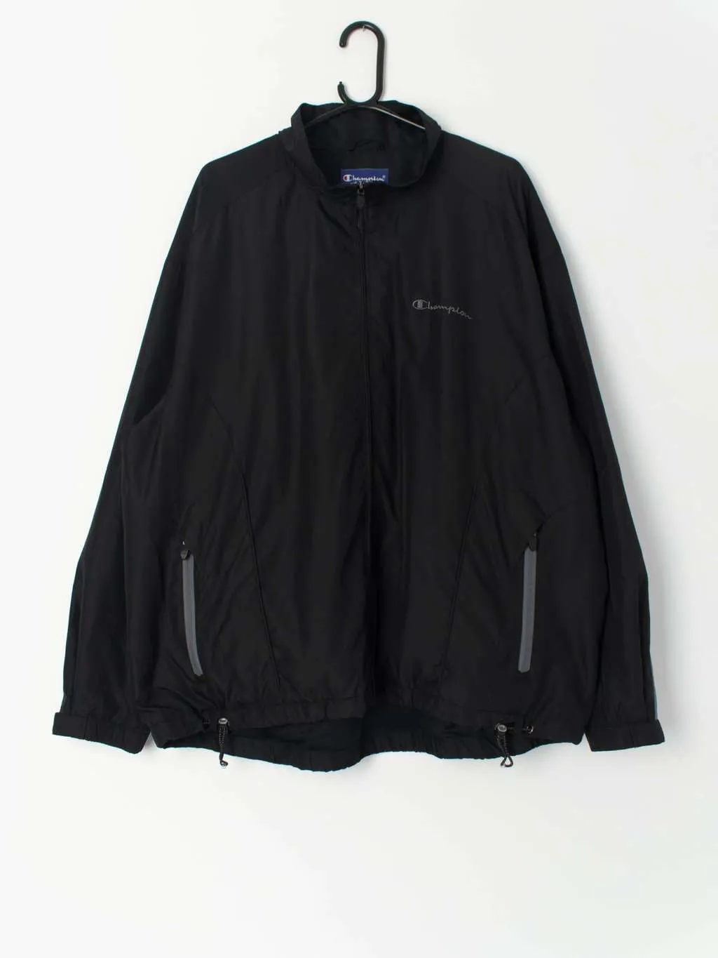 Vintage Champion windbreaker jacket in black and grey 90s – 2XL