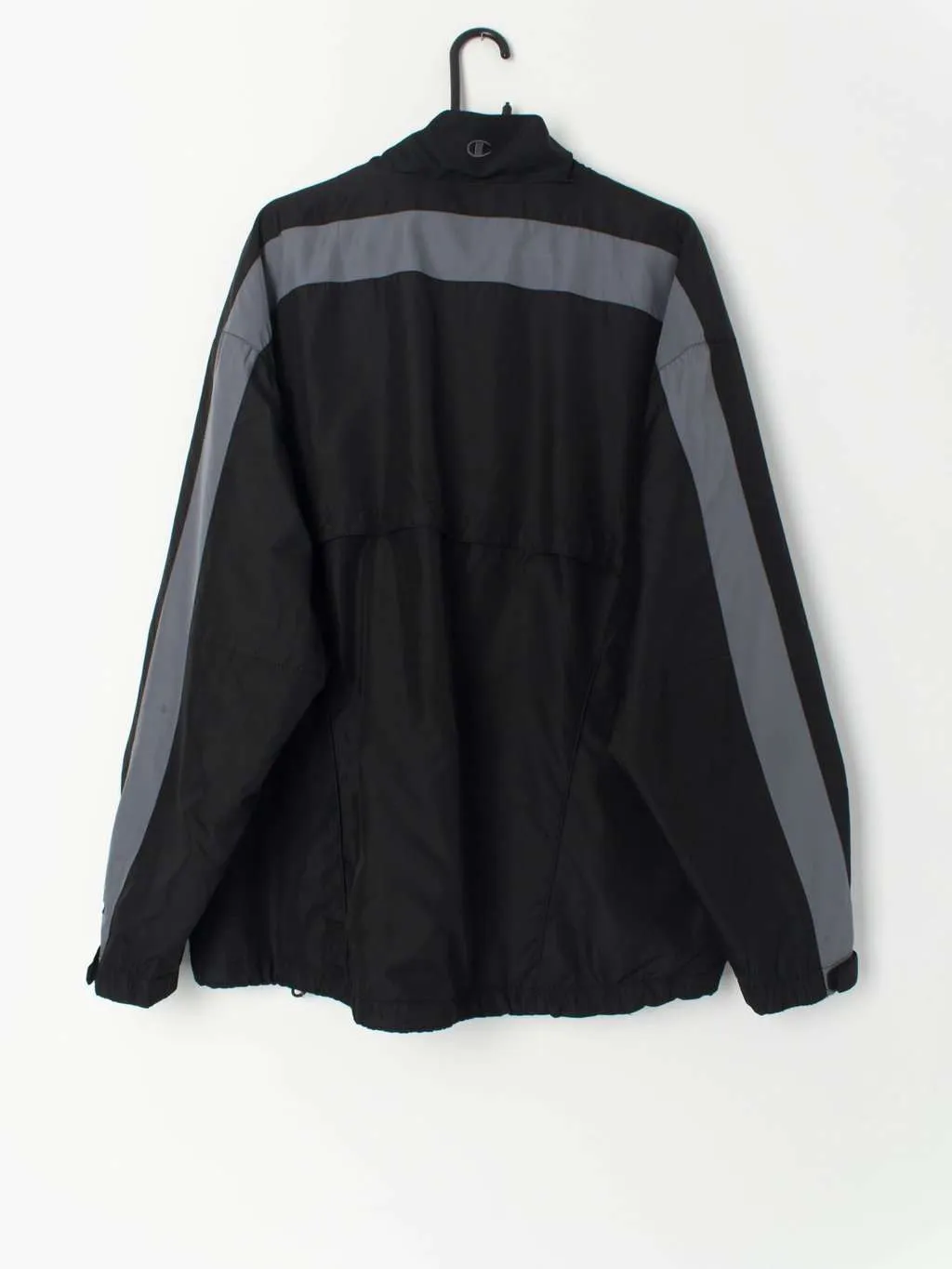 Vintage Champion windbreaker jacket in black and grey 90s – 2XL