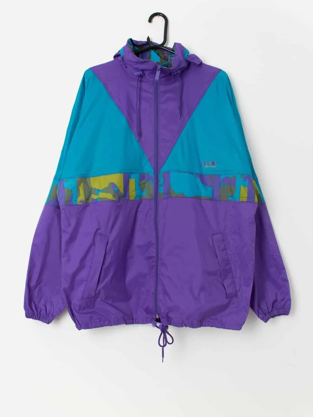 Vintage rain jacket windbreaker in bright blue and purple – Large / XL