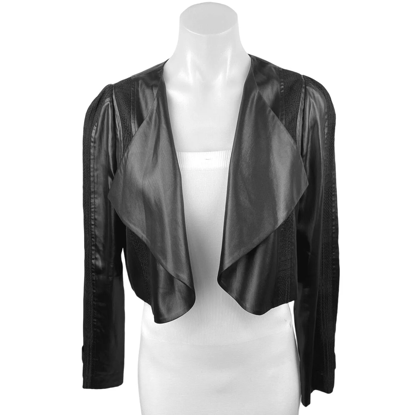 Vivienne Hu Black Silk Satin Draped Biker Collared Blazer Crop Coat Jacket Sz 2