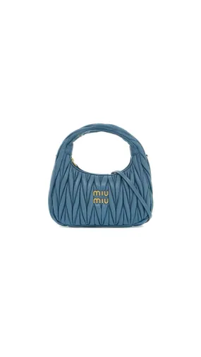 Wander Satin and Silk Mini Hobo Bag with Synthetic Crystals - Blue