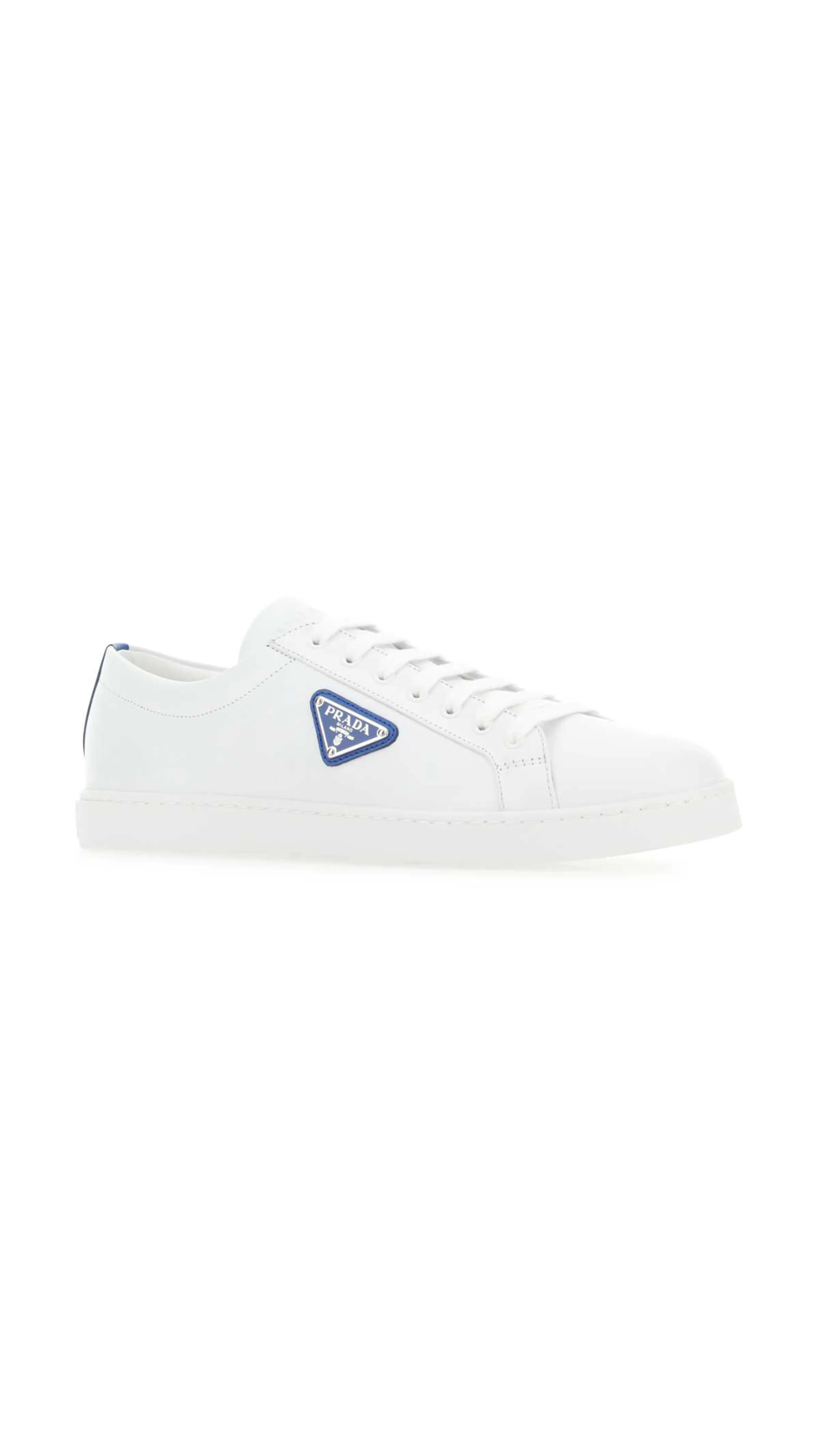 White and Blue Brushed Leather Sneakers.