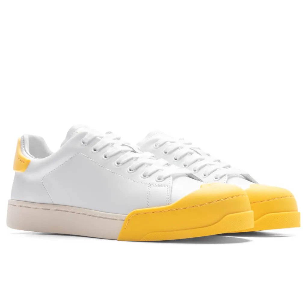 White and Yellow Leather Sneakers.