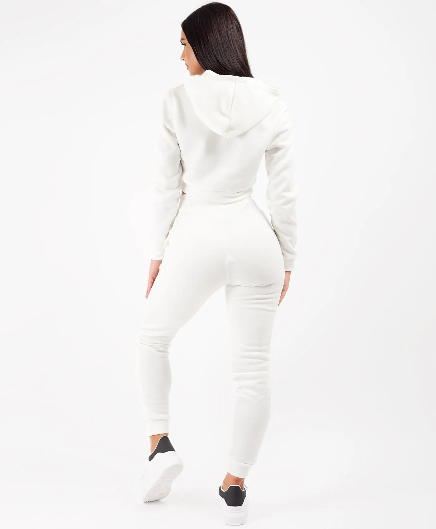 White Cropped Hoodie & Joggers Lougewear Set