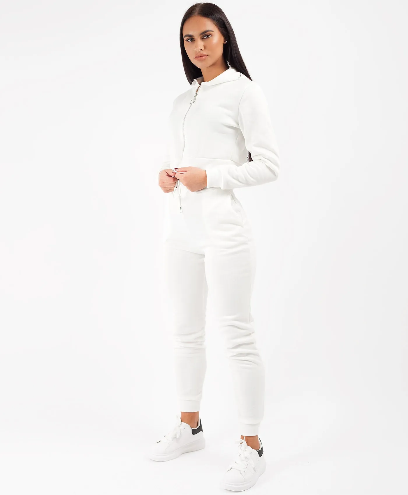 White Cropped Hoodie & Joggers Lougewear Set