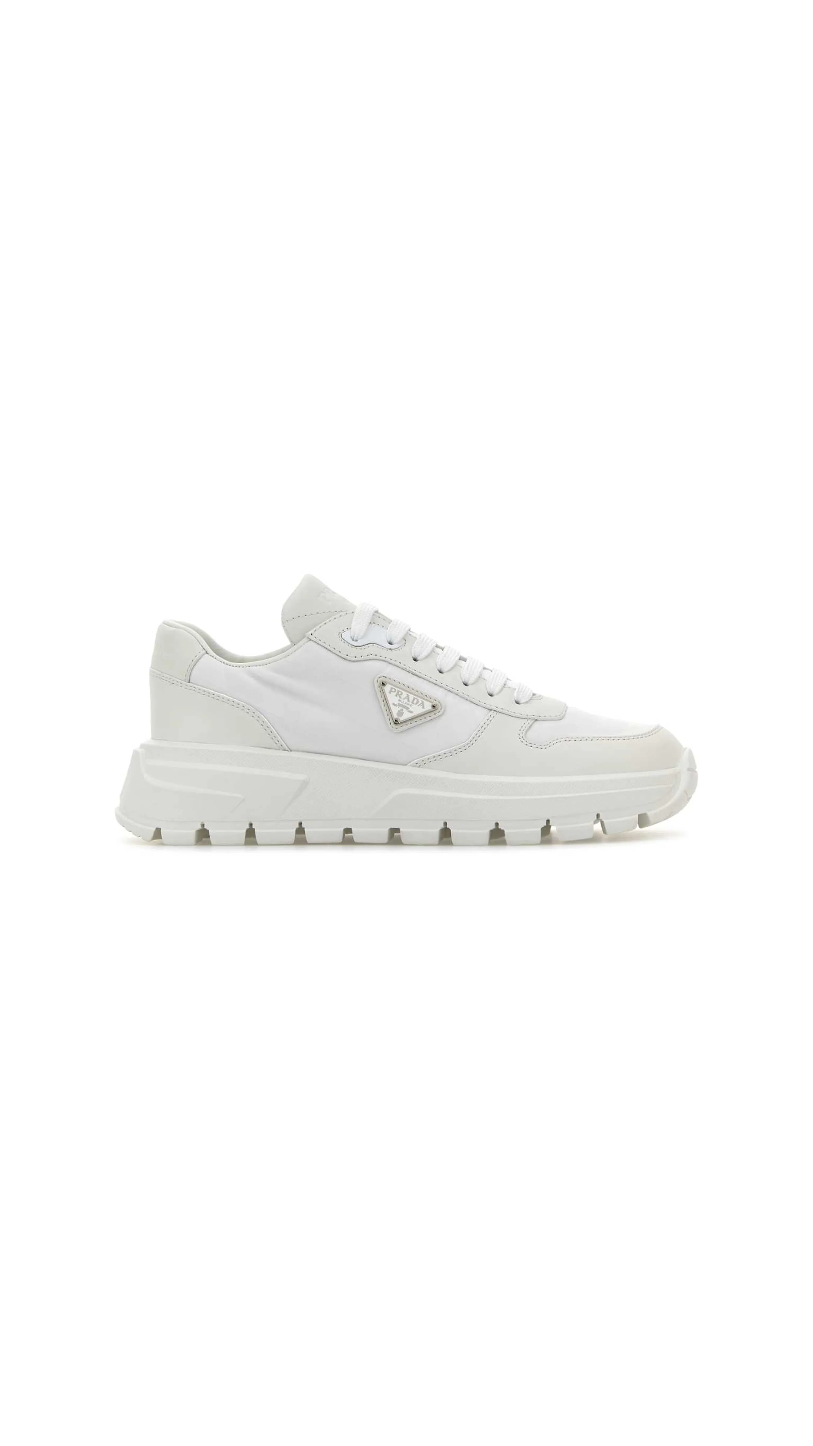 White Leather and Nylon Sneakers