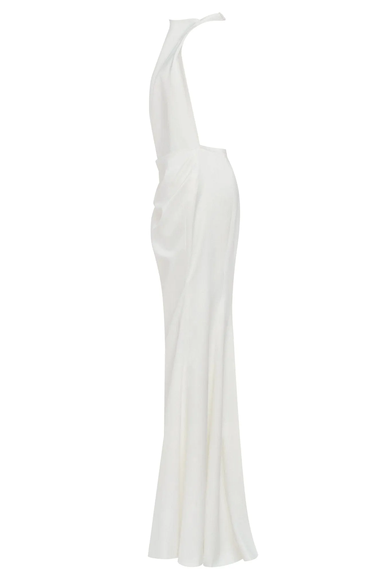 White Sleeveless Dress with Mock Neck and Low Slit