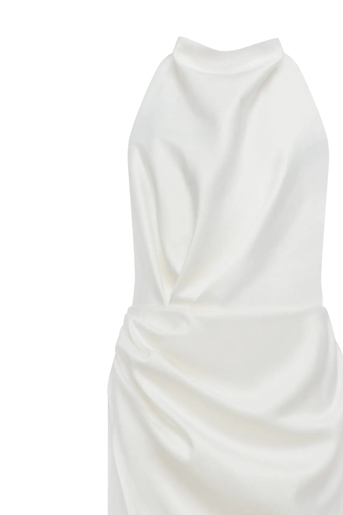 White Sleeveless Dress with Mock Neck and Low Slit