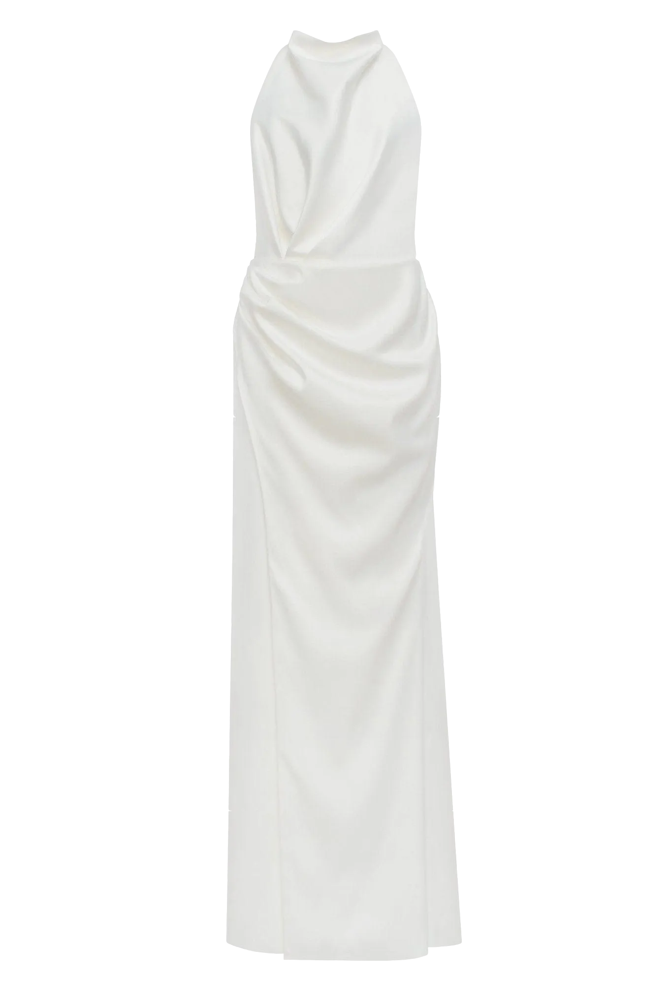 White Sleeveless Dress with Mock Neck and Low Slit