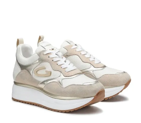 White/Gold Sneakers for Women - Guardiani Louise AGW017006