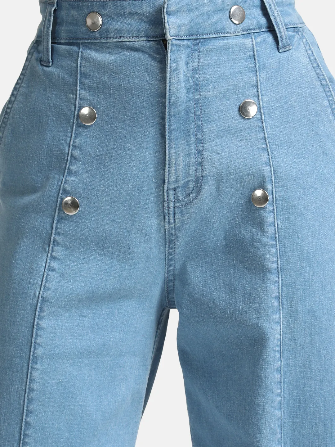 Wide Leg Denim Jeans with Button Accents