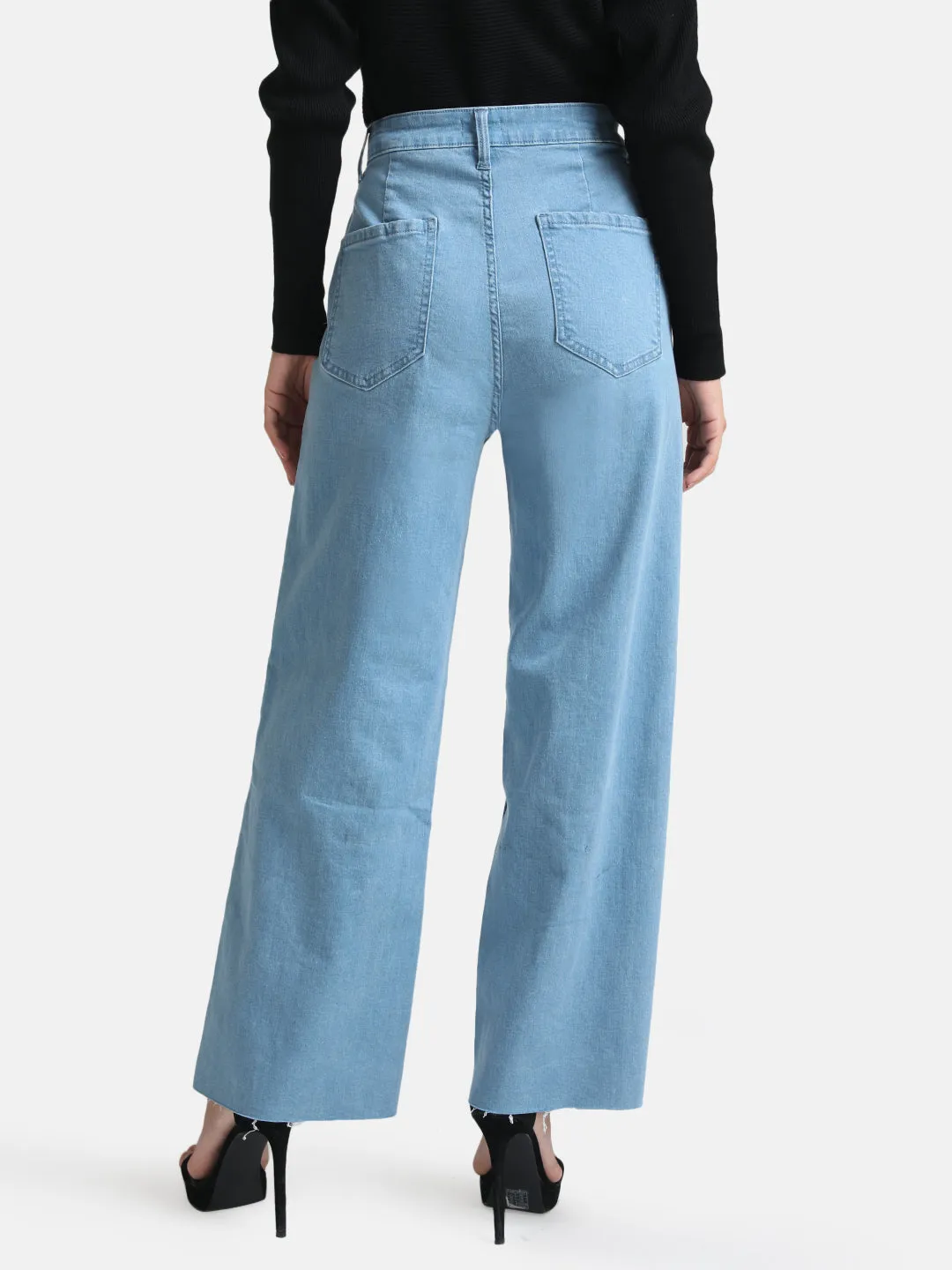 Wide Leg Denim Jeans with Button Accents