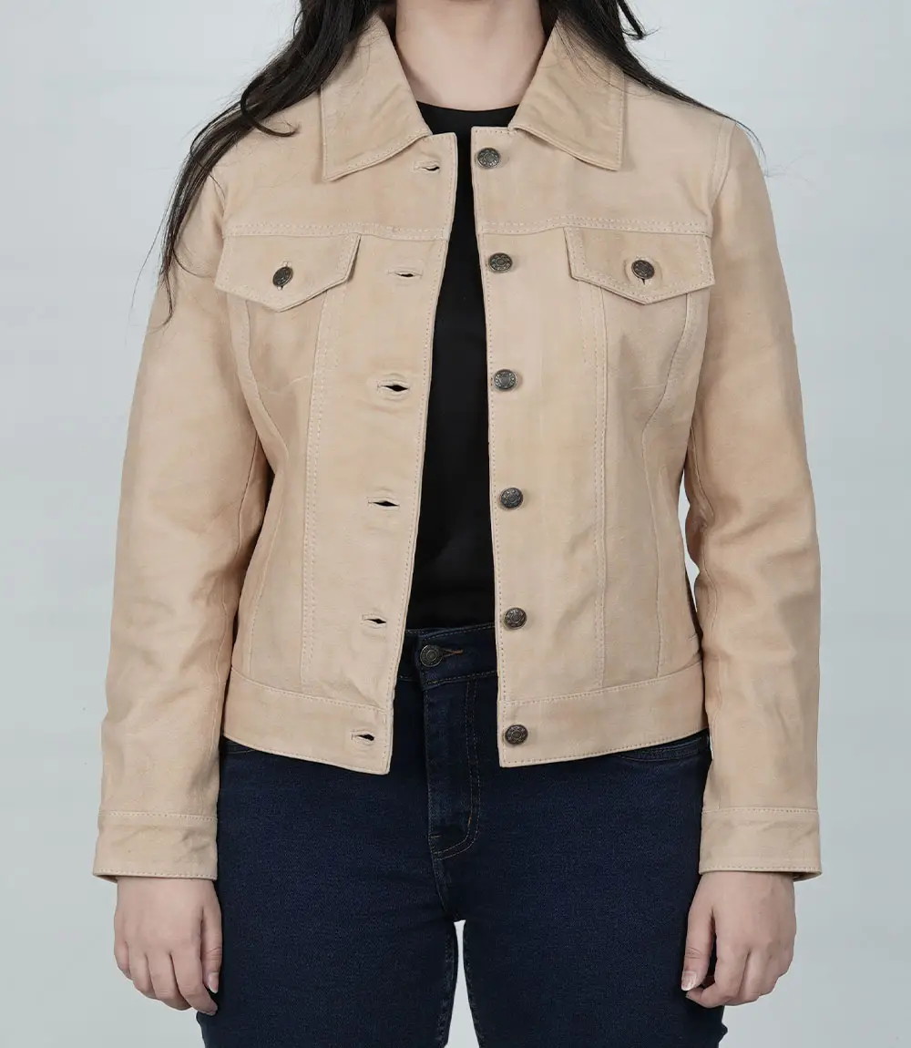 Women's Camel Suede Trucker Jacket