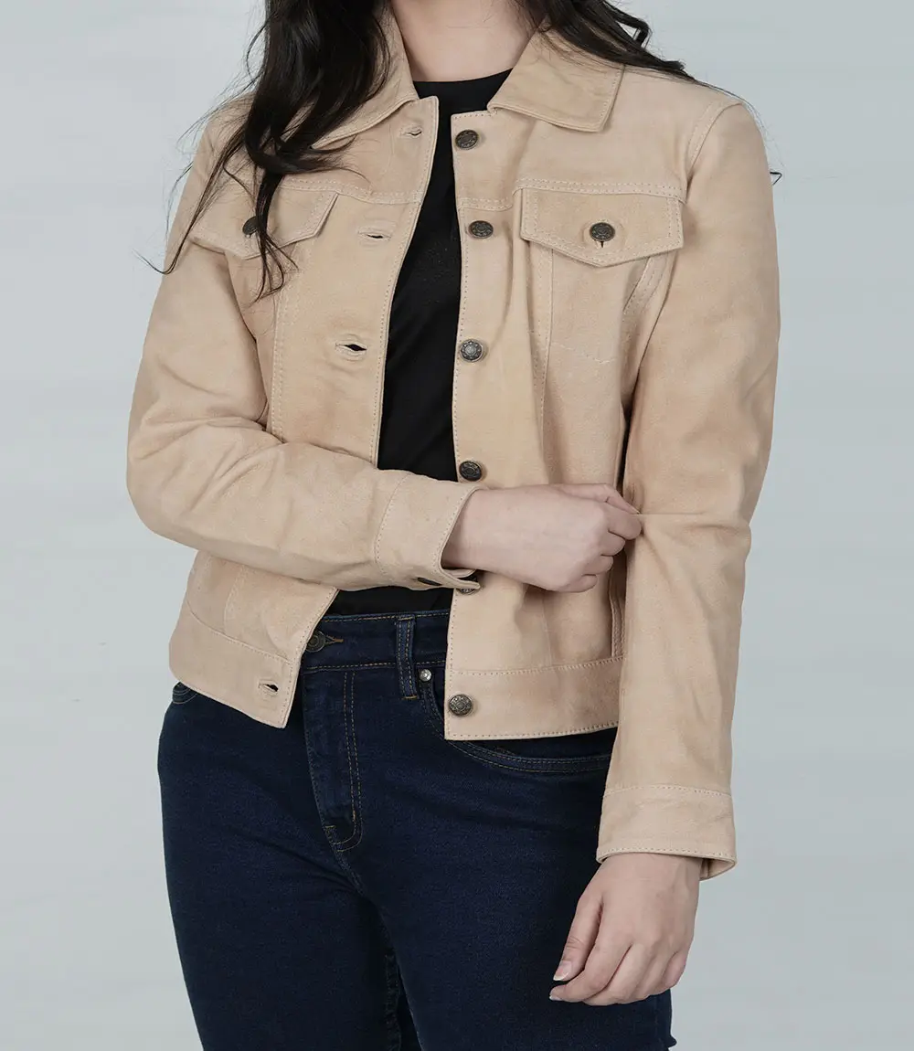 Women's Camel Suede Trucker Jacket