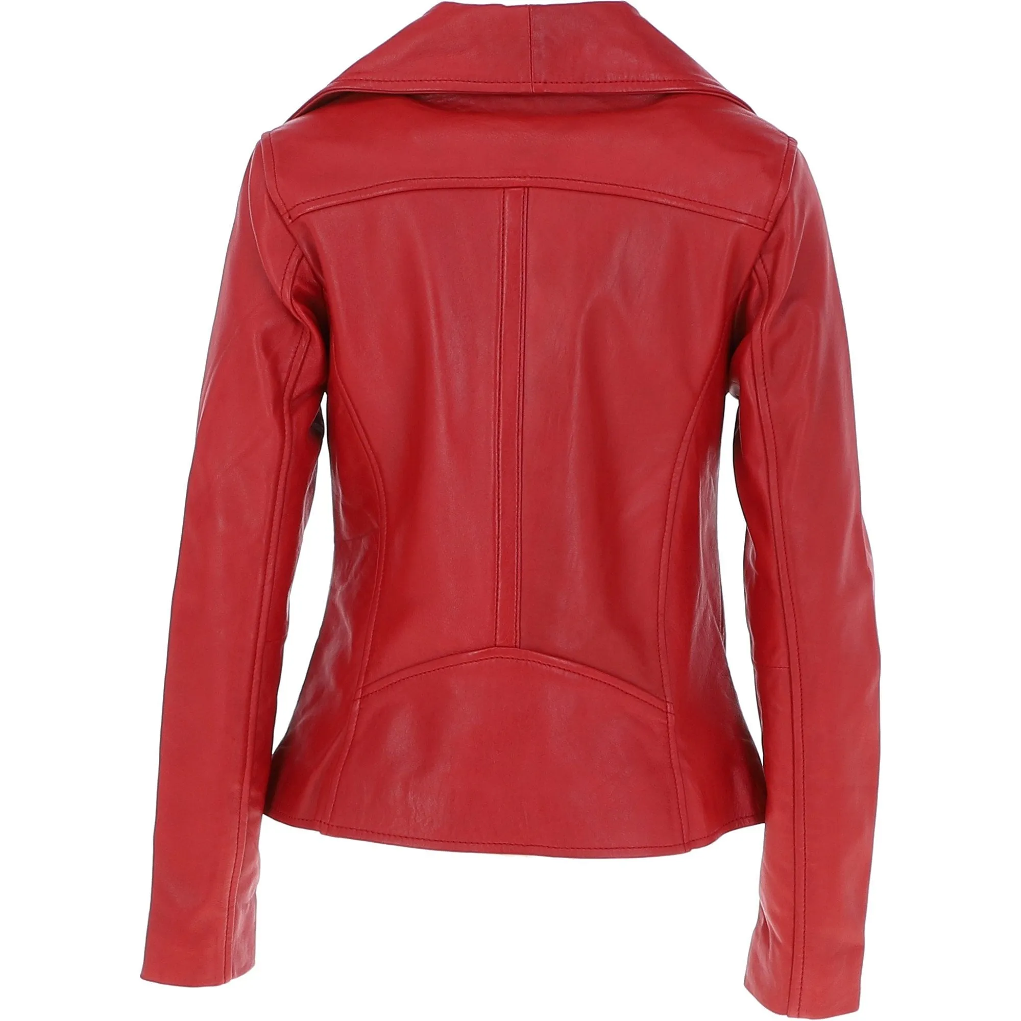 Women's Wide Fashion Collar Side Zip Leather Jacket Red: Universal