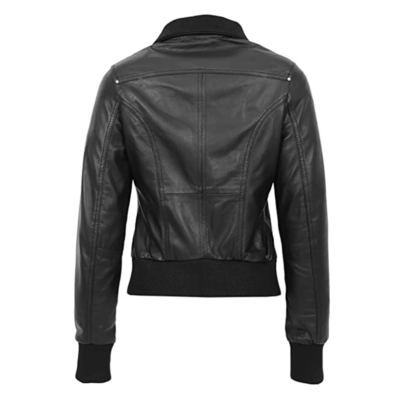 Womens Black Bomber Leather Jacket | Bomber Leather Jacket