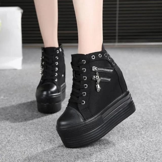 Women's Breathable Wedge Platform Sneakers with Hidden Heels