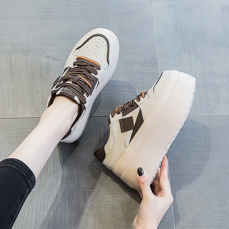 Women's Casual Chunky Vulcanized Sneakers with 8cm Hidden Wedge Heel