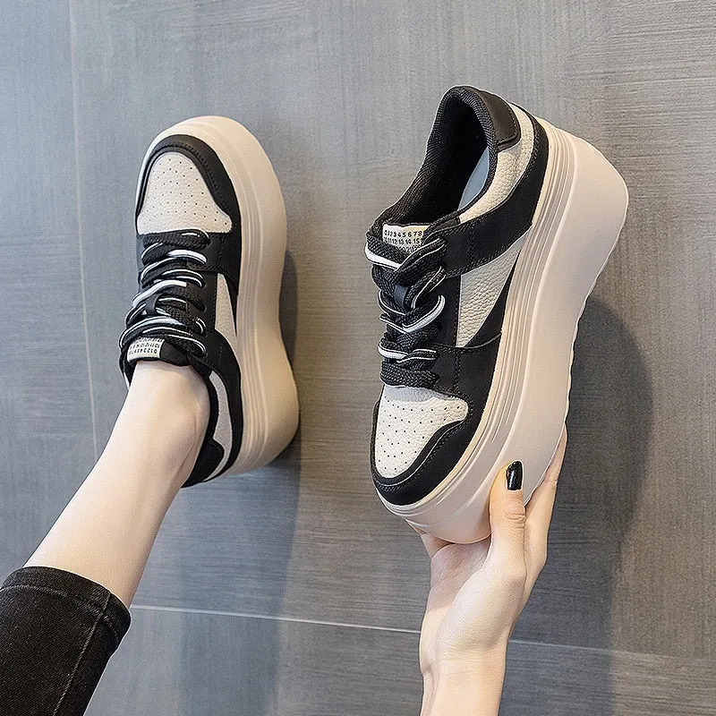 Women's Casual Chunky Vulcanized Sneakers with 8cm Hidden Wedge Heel