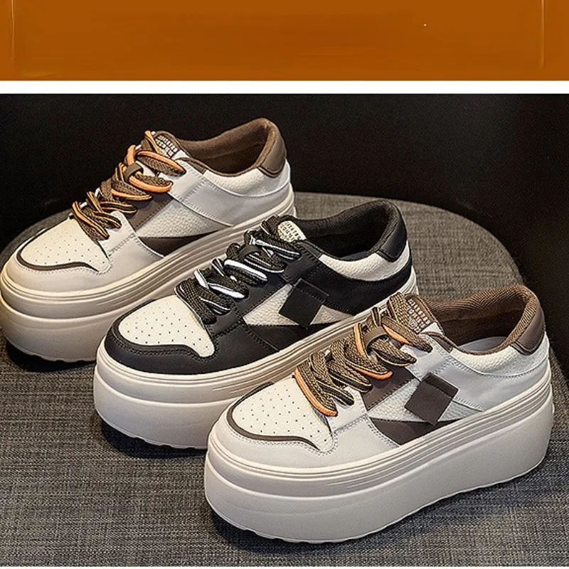 Women's Casual Chunky Vulcanized Sneakers with 8cm Hidden Wedge Heel