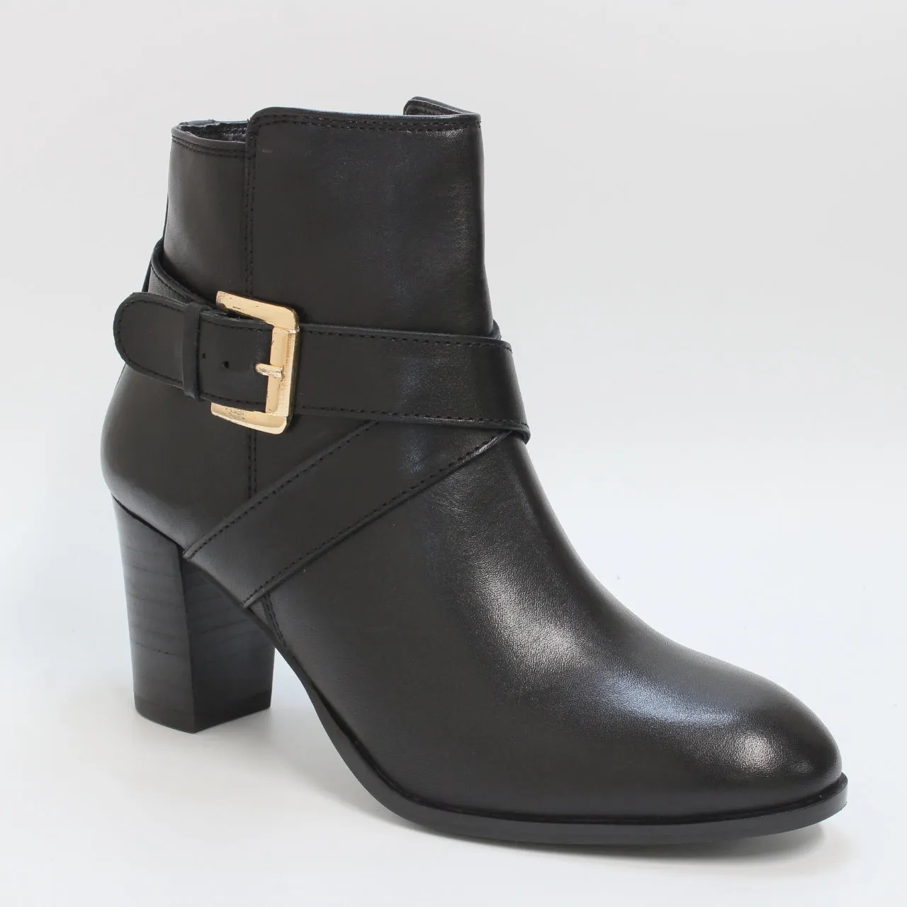 Womens Office Alma Buckle Ankle Boots, Black Leather