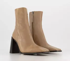 Women's office square toe ankle boots, camel leather