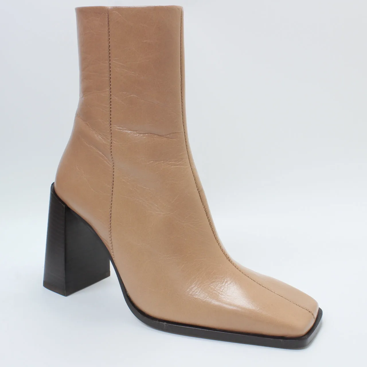 Women's office square toe ankle boots, camel leather