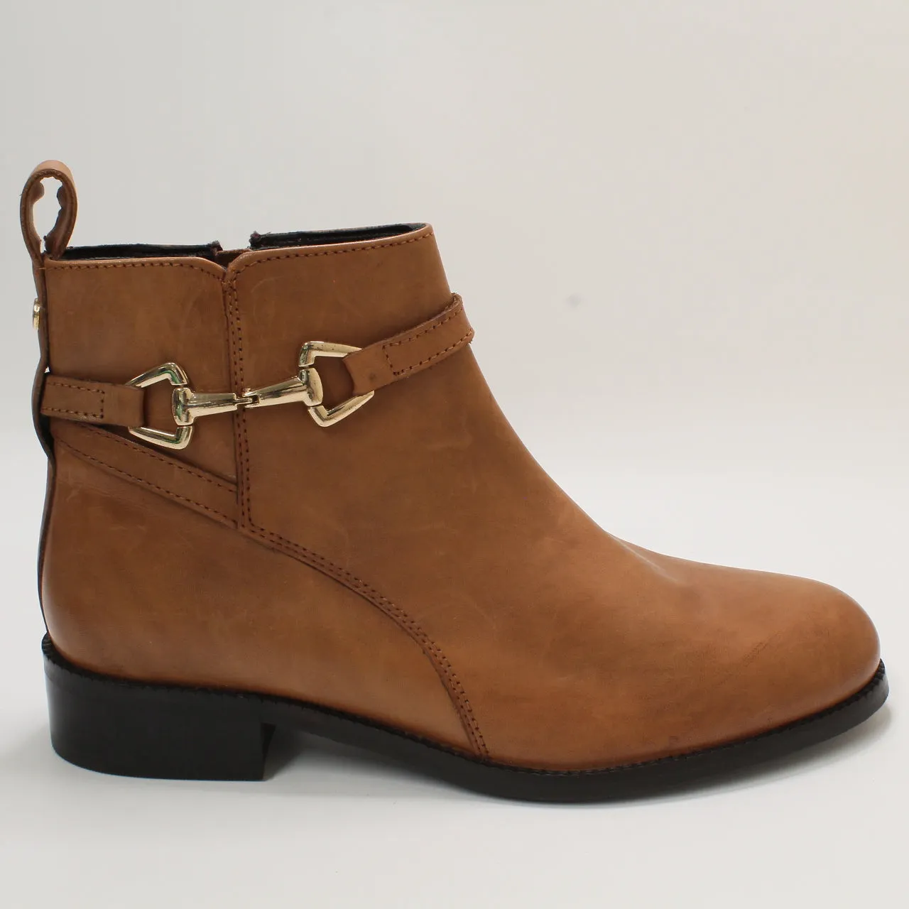 Women's Office Tan Leather Ankle Boots with Abloom Trim Detail