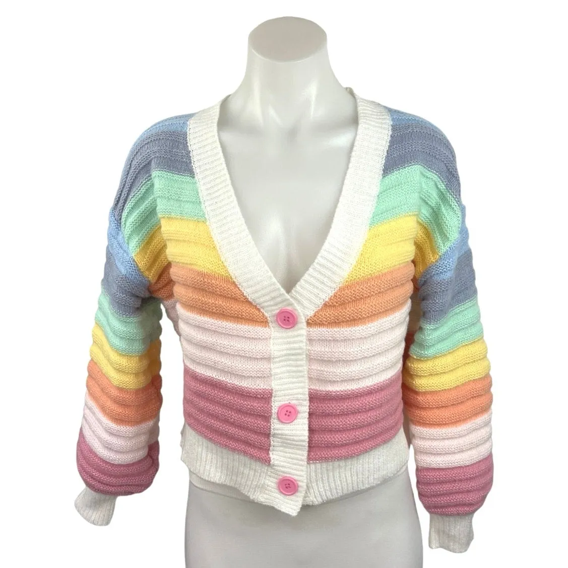 Women's V Neck Color Block Button Front Long Sleeve Cardigan Sweater Top Size M