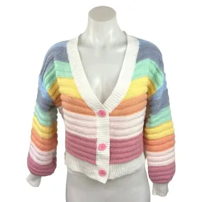 Women's V Neck Color Block Button Front Long Sleeve Cardigan Sweater Top Size M