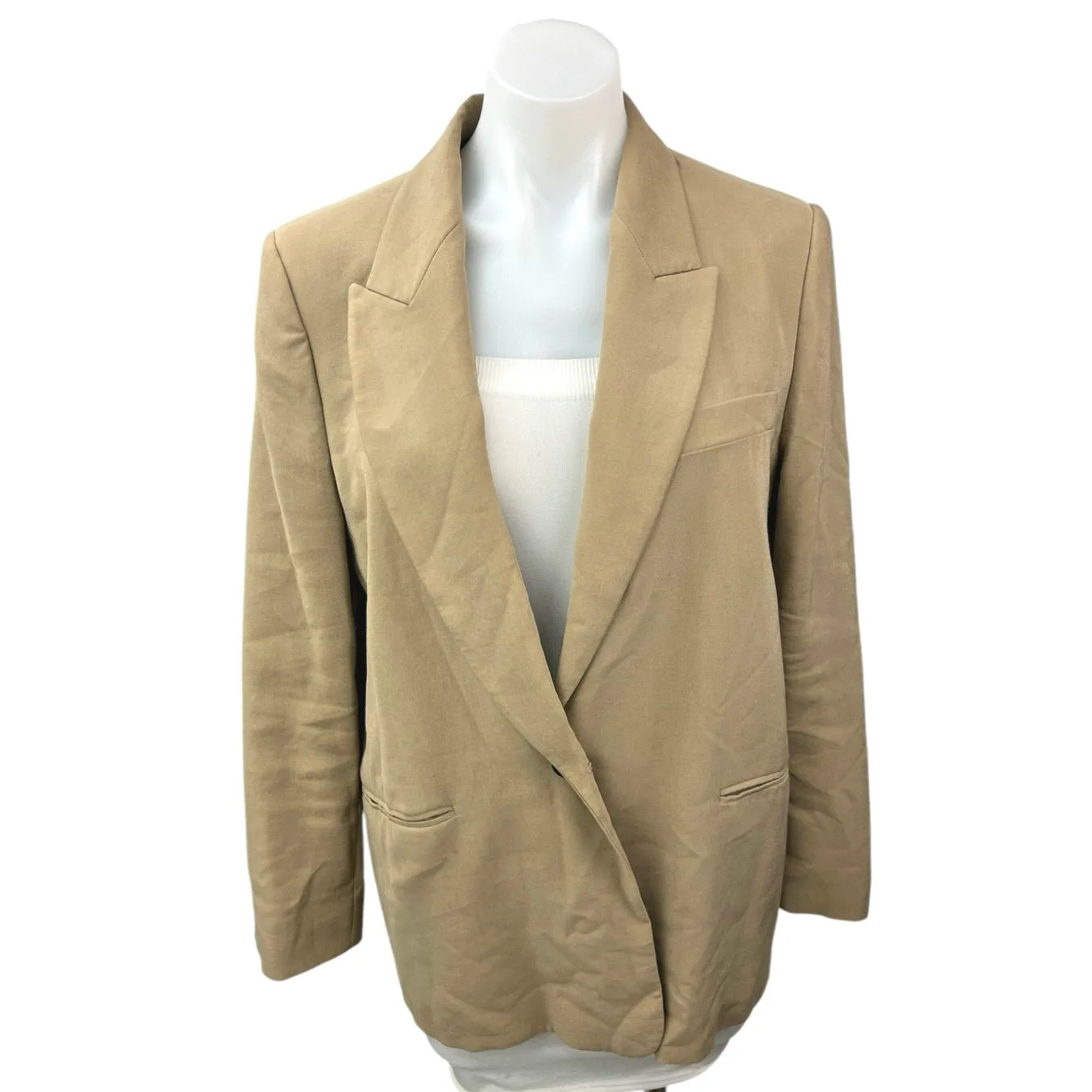 Zara Brown Tan One Button Notch Collar Long Sleeve Blazer Coat Jacket Size M