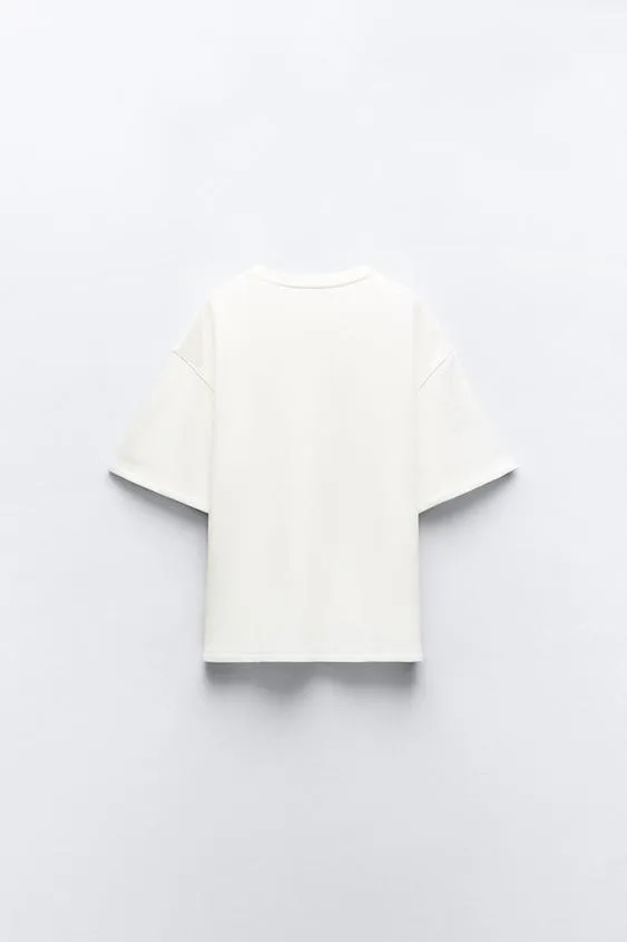 ZARA Jewel Detail Plush Short Sleeve Sweatshirt