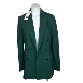 Zara NWT $119 Green Double Breasted Pointed Peak Lapel Long Sleeve Lined Polyester Blend Green Blazer Jacket Size XS