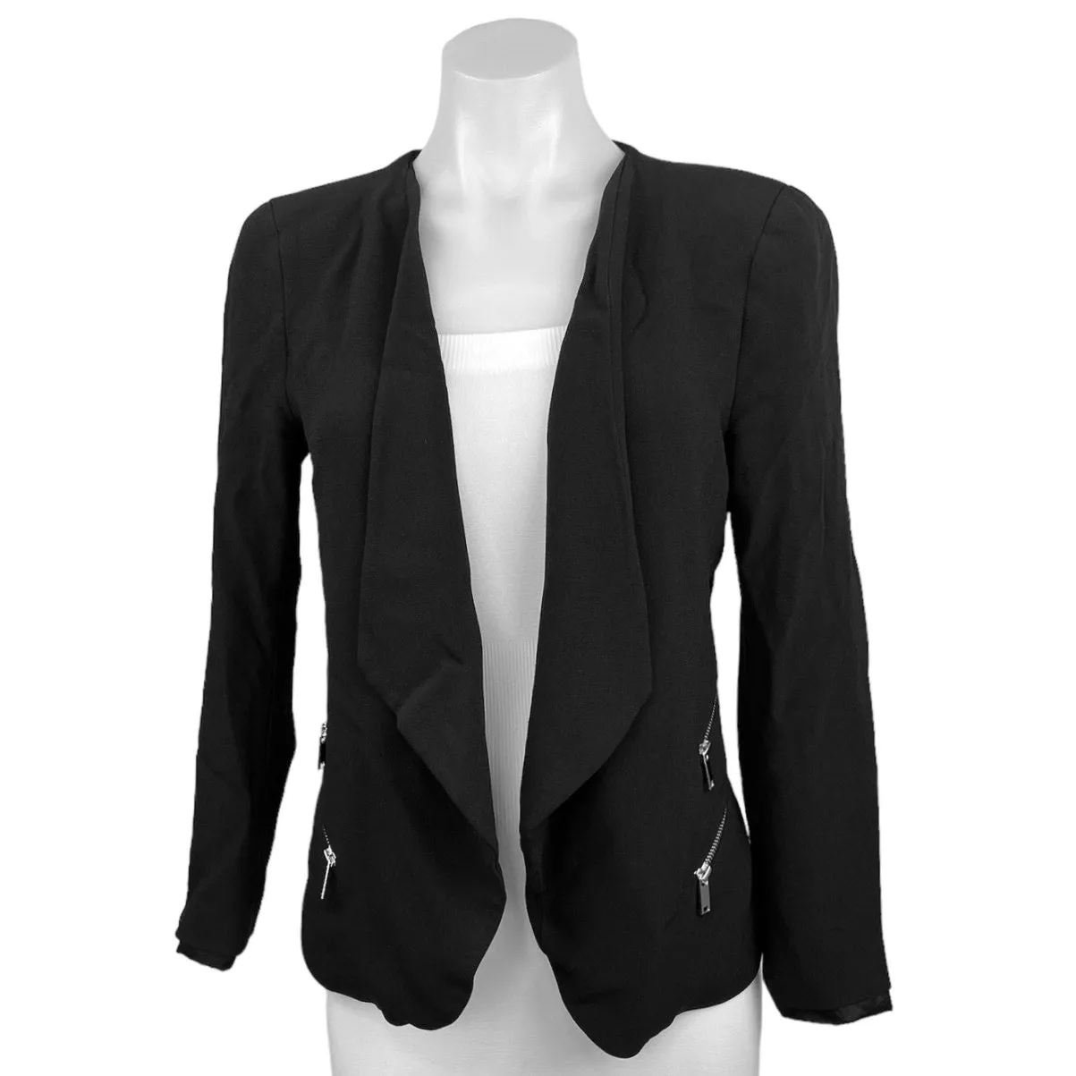 Zara Woman Black Open Front Pockets Business Career Office Blazer Coat Jacket M