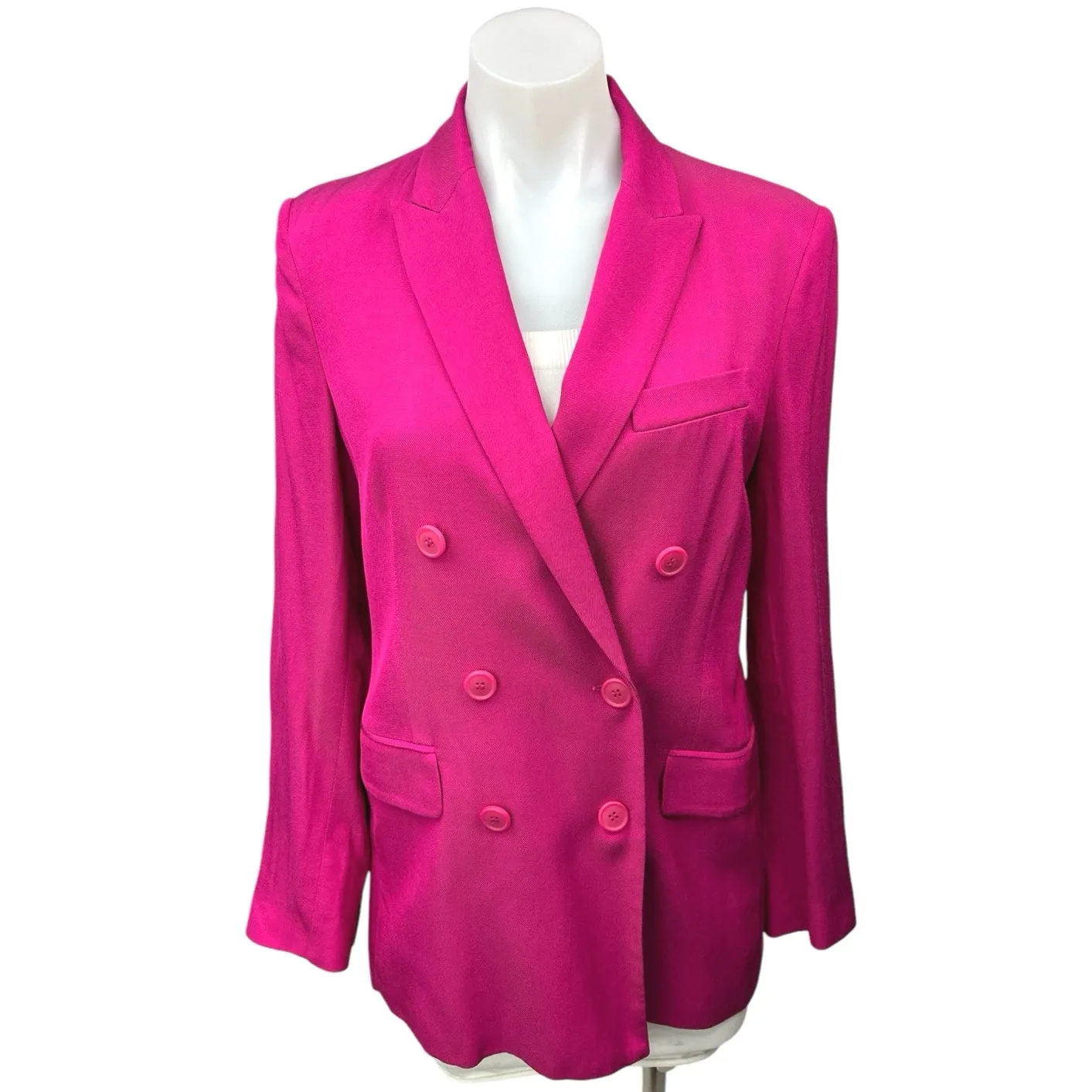 Zara Women's Fuchsia Pink Double Breasted Notch Collar Blazer Coat Jacket Sz XS