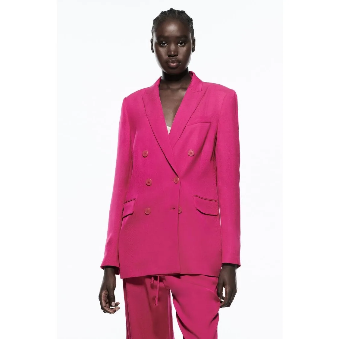 Zara Women's Fuchsia Pink Double Breasted Notch Collar Blazer Coat Jacket Sz XS