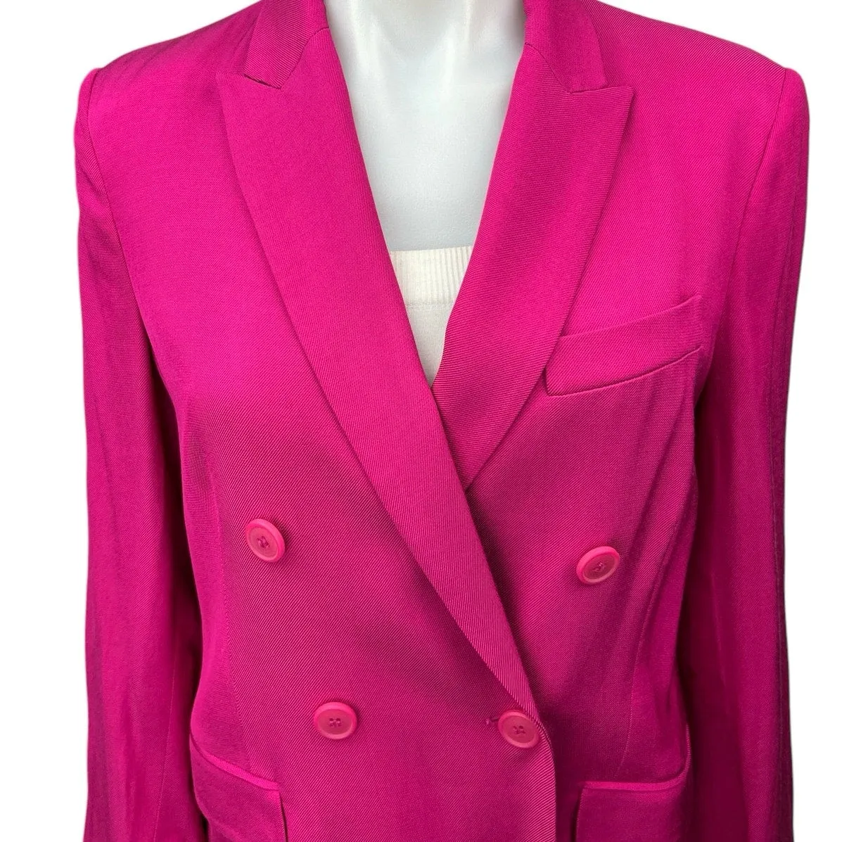 Zara Women's Fuchsia Pink Double Breasted Notch Collar Blazer Coat Jacket Sz XS