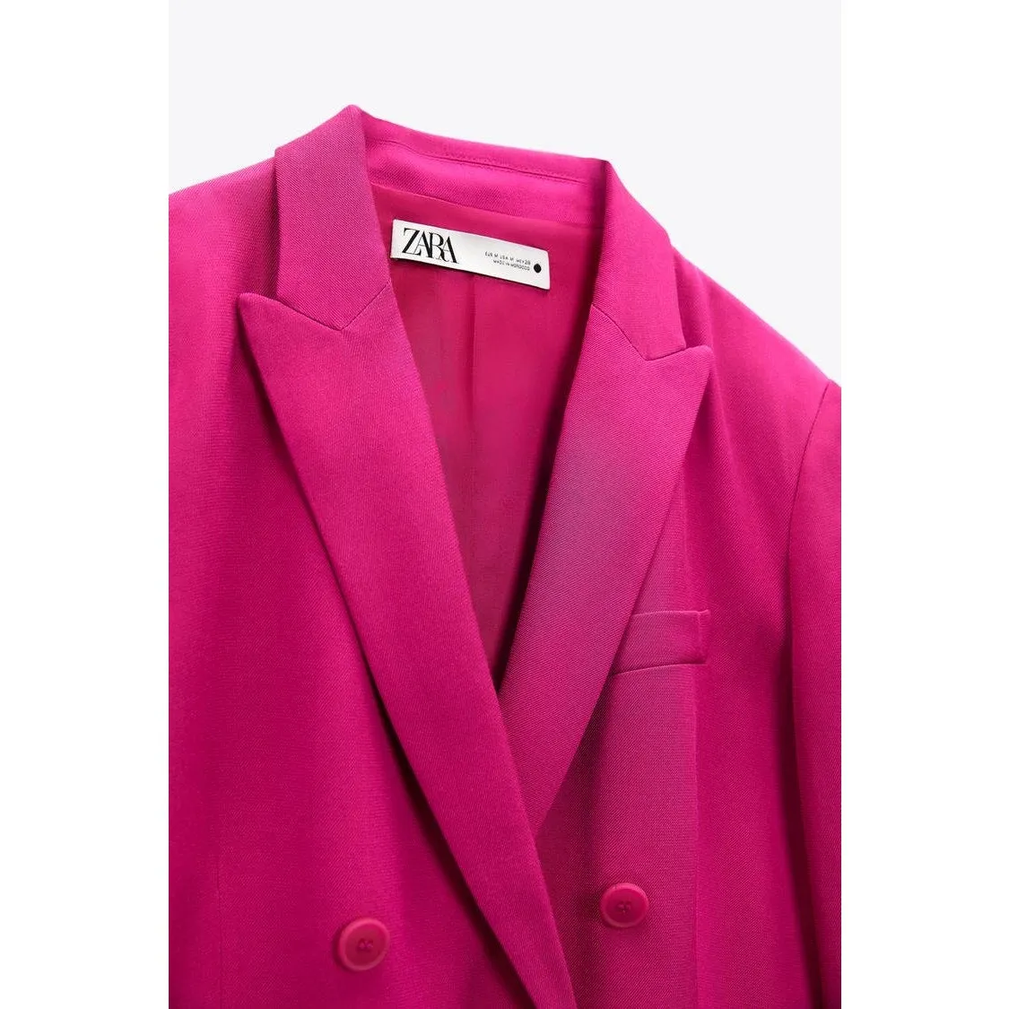 Zara Women's Fuchsia Pink Double Breasted Notch Collar Blazer Coat Jacket Sz XS