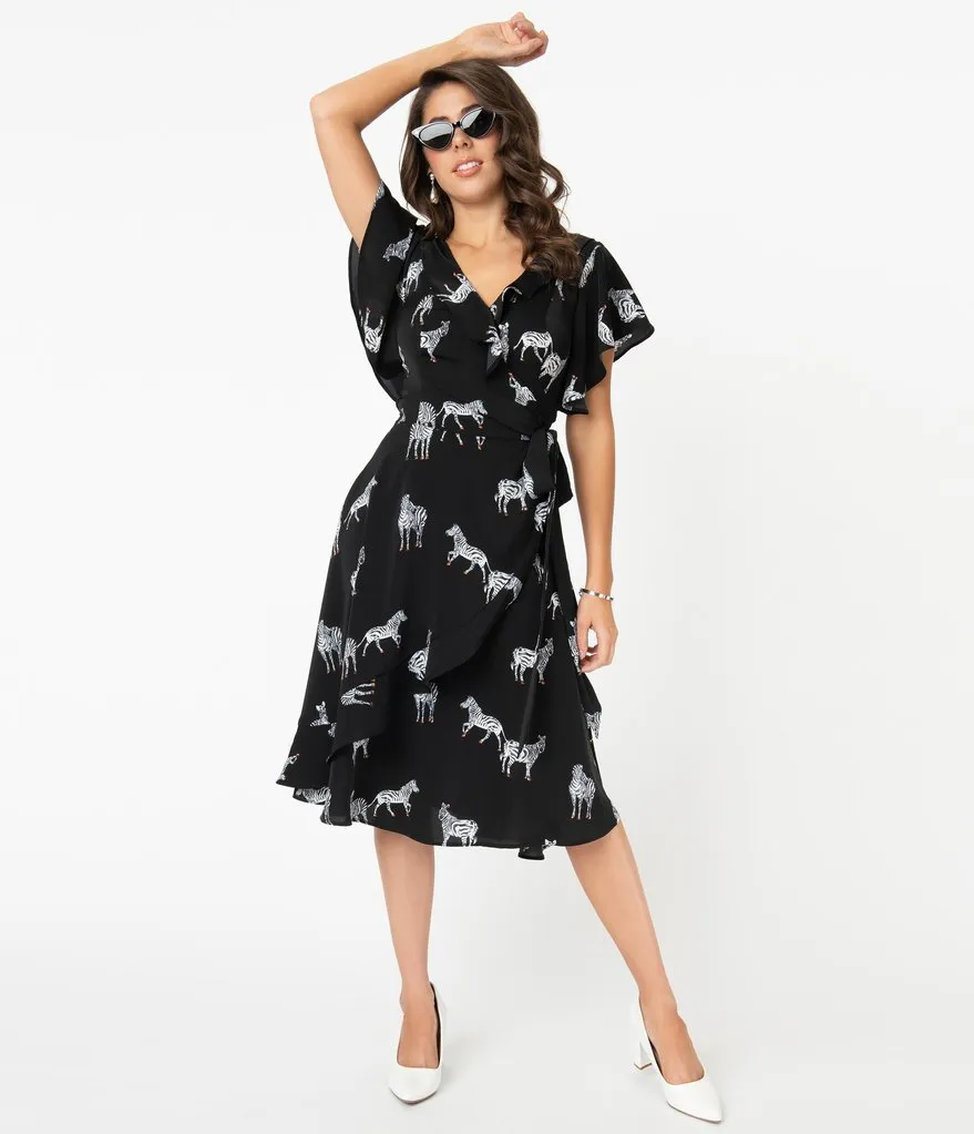 Zebra Print Luella Wrap Dress - Unique Vintage