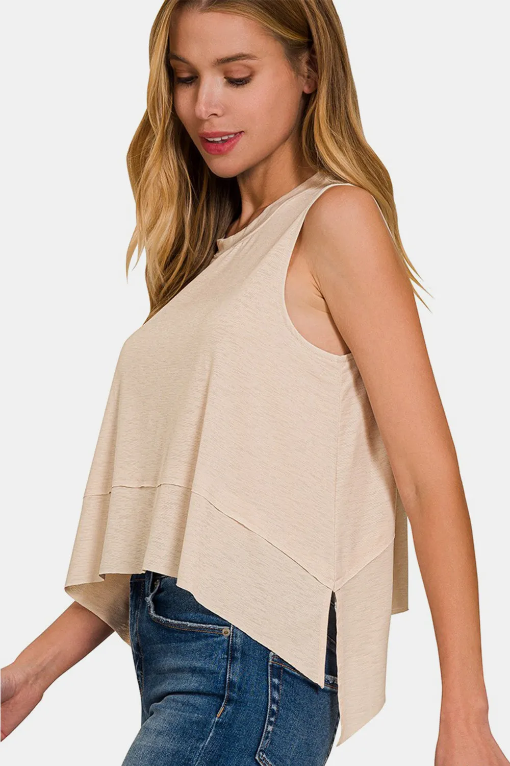 Zenana Airflow Exposed Seam Slit Round Neck Tank