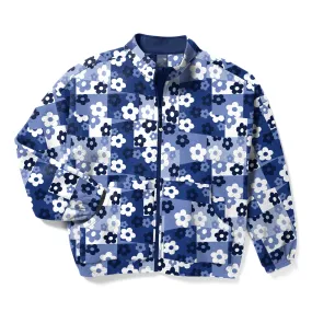 Zoe+Chloe Boxy Fit Printed Fleece Jacket - Skater Check Blue